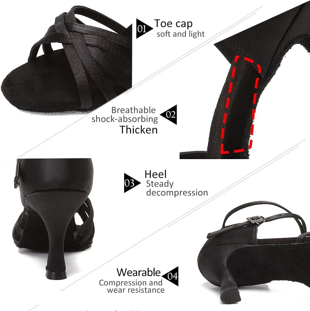 DKZSYIM Women's Satin Latin Dance Shoes Professional Ballroom Salsa Practice Performance Dancing Shoes,Model 213