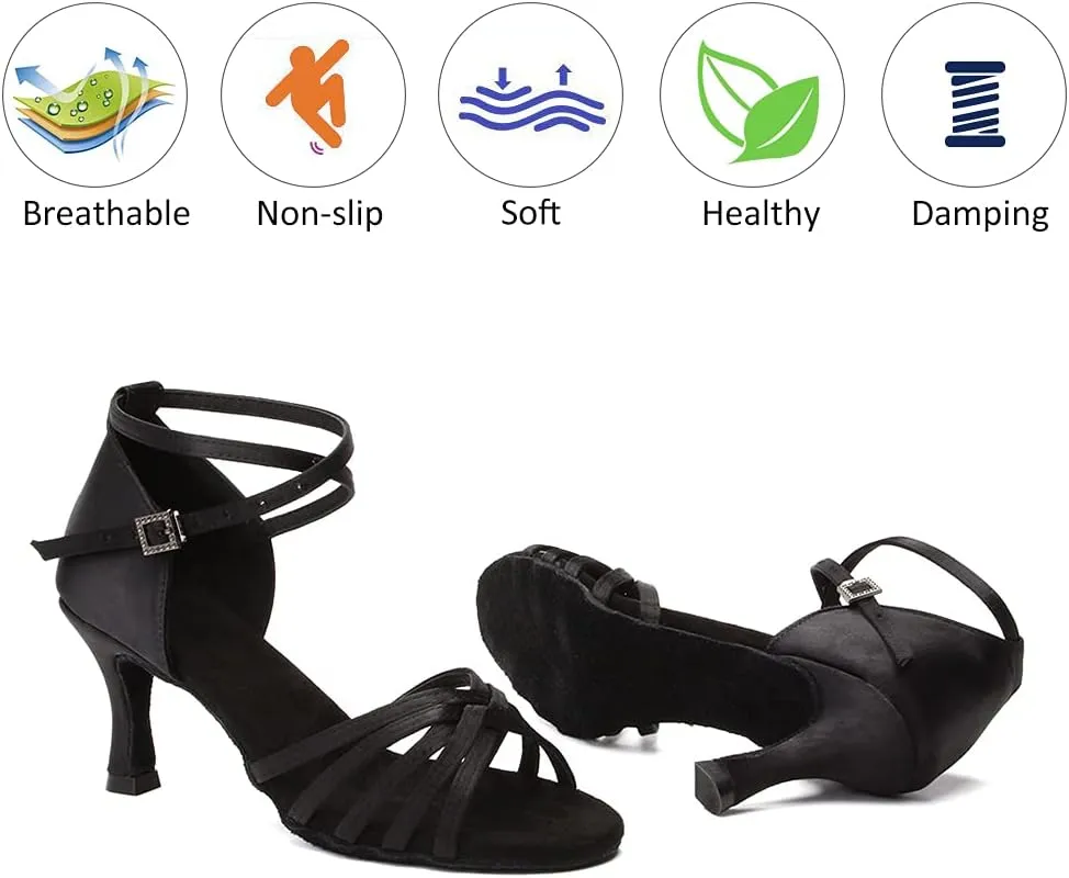 DKZSYIM Women's Satin Latin Dance Shoes Professional Ballroom Salsa Practice Performance Dancing Shoes,Model 213