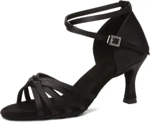 DKZSYIM Women's Satin Latin Dance Shoes Professional Ballroom Salsa Practice Performance Dancing Shoes,Model 213