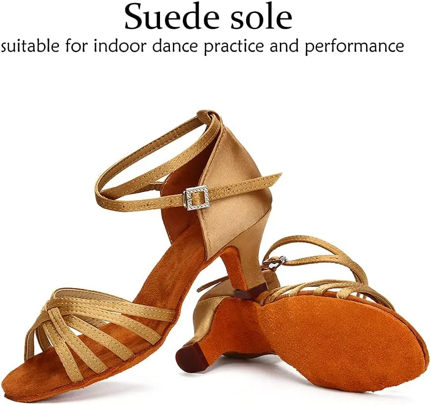 DKZSYIM Women's Satin Latin Dance Shoes Professional Ballroom Salsa Practice Performance Dancing Shoes,Model 213