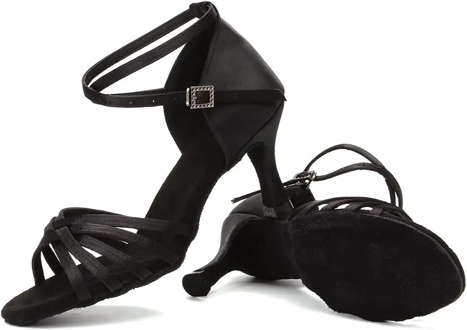 DKZSYIM Women's Satin Latin Dance Shoes Professional Ballroom Salsa Practice Performance Dancing Shoes,Model 213