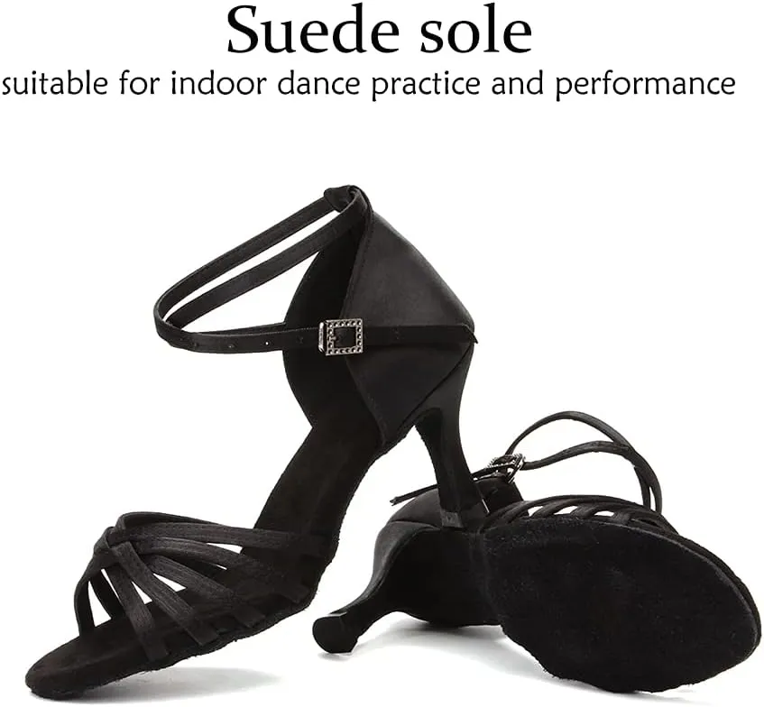 DKZSYIM Women's Satin Latin Dance Shoes Professional Ballroom Salsa Practice Performance Dancing Shoes,Model 213