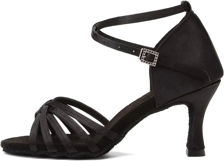 DKZSYIM Women's Satin Latin Dance Shoes Professional Ballroom Salsa Practice Performance Dancing Shoes,Model 213