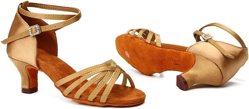 DKZSYIM Women's Satin Latin Dance Shoes Professional Ballroom Salsa Practice Performance Dancing Shoes,Model 213