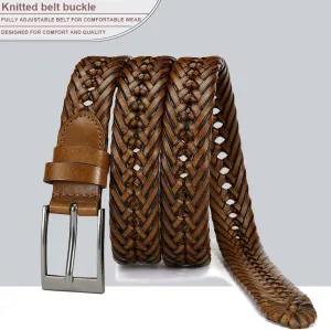 DOOPAI Mens Belts, Braided Leather Dress Belt,Woven Braided Belts for Gift Men Casual Jeans Golf