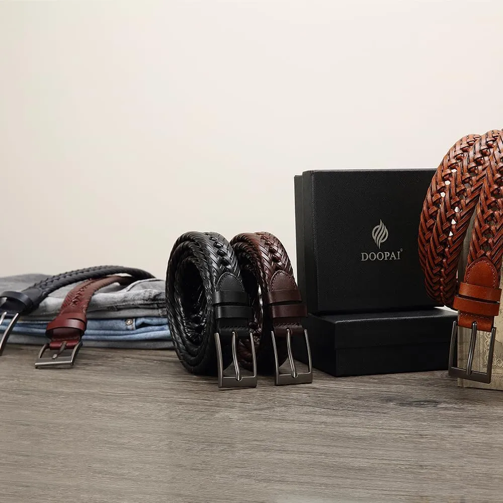 DOOPAI Mens Belts, Braided Leather Dress Belt,Woven Braided Belts for Gift Men Casual Jeans Golf
