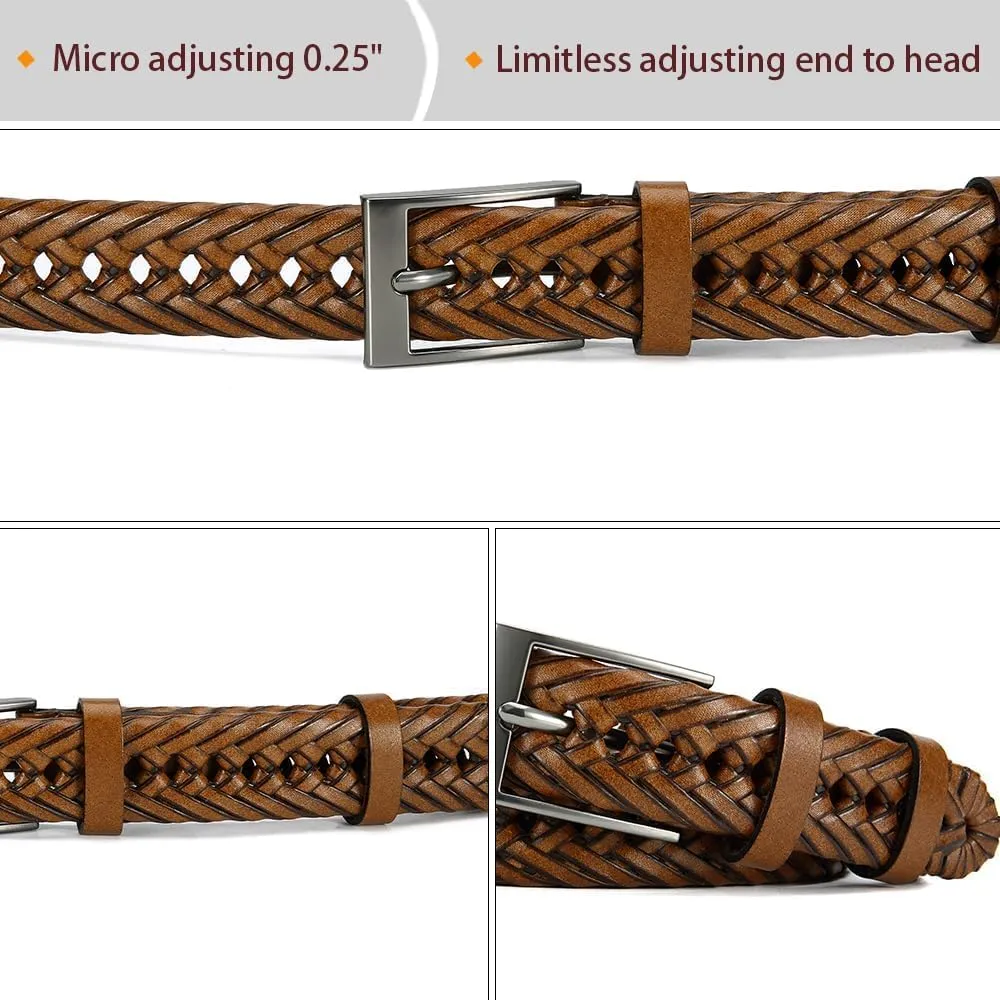 DOOPAI Mens Belts, Braided Leather Dress Belt,Woven Braided Belts for Gift Men Casual Jeans Golf