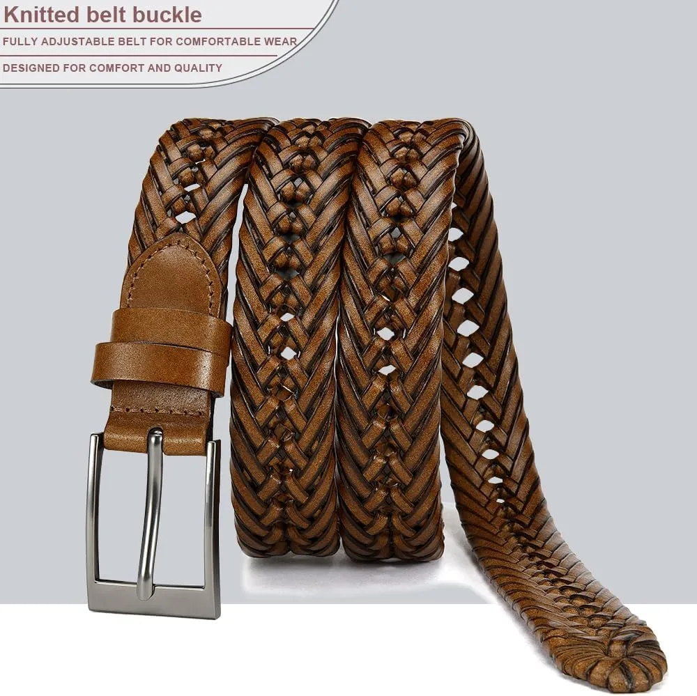 DOOPAI Mens Belts, Braided Leather Dress Belt,Woven Braided Belts for Gift Men Casual Jeans Golf