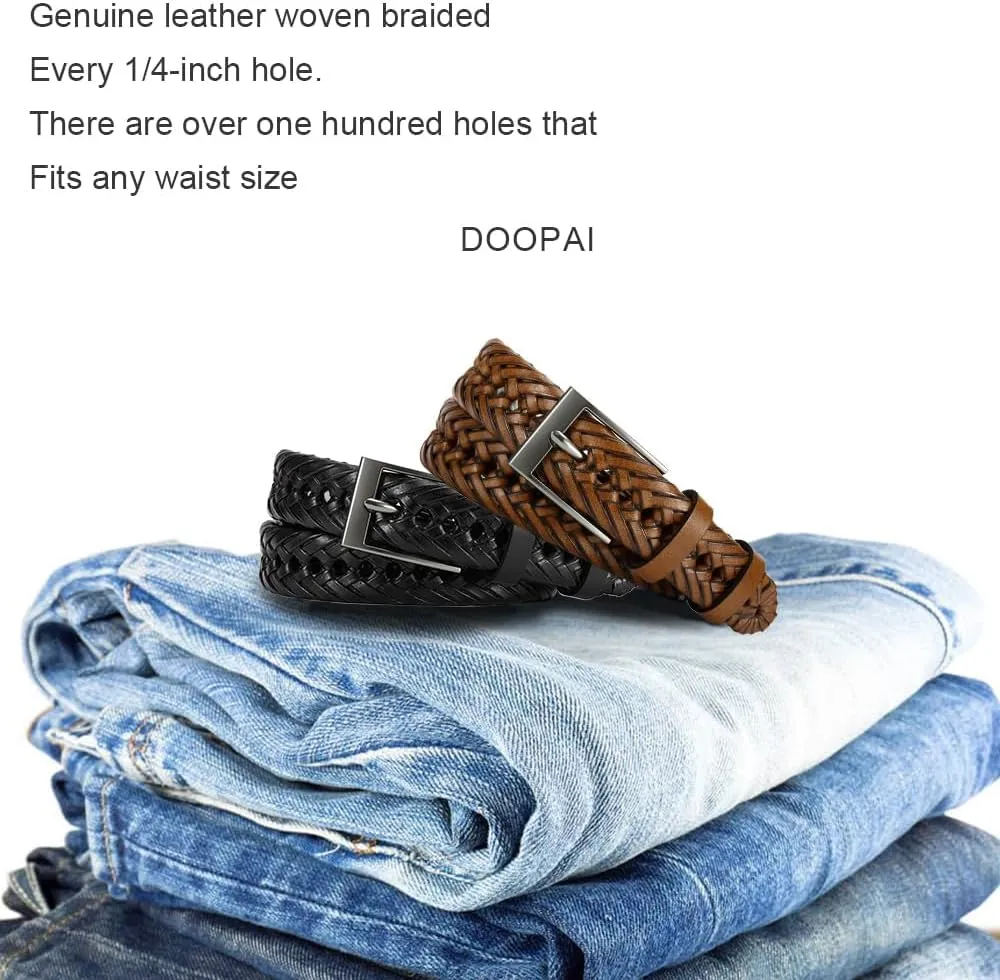 DOOPAI Mens Belts, Braided Leather Dress Belt,Woven Braided Belts for Gift Men Casual Jeans Golf