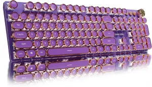 EWEADN V20 Typewriter Keyboard Wireless, 104 Keys Typewriter Style Mechanical with White Backlit, Media Knob, Pink Switch 2.4G/Bluetooth/USB-C Wired Retro Full Size Keyboard for Windows/Mac/PC-Purple