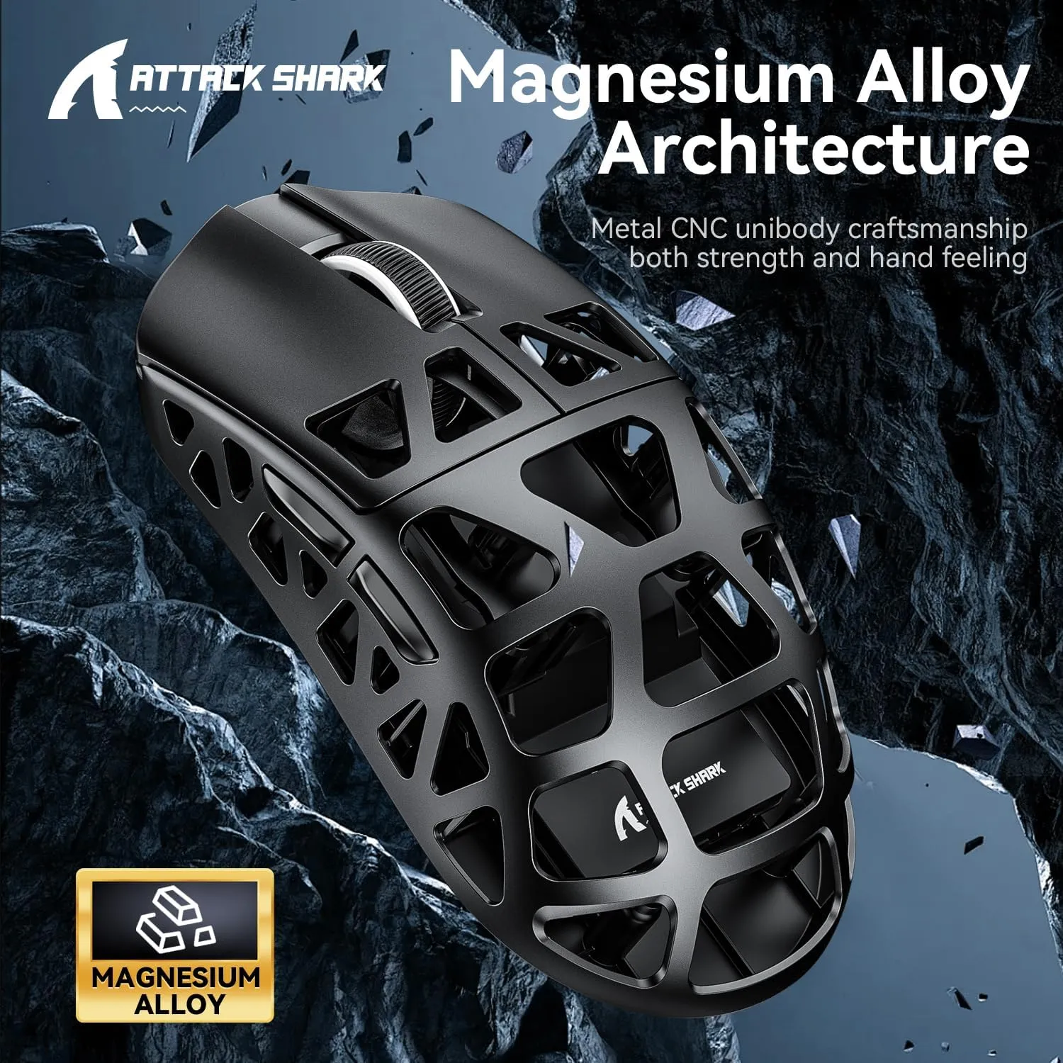 FELICON x Attack Shark R3 Wireless Gaming Mouse,PAW3395 26K DPI 8KHz Polling Rate,Magnesium Alloy 46g Ultralight,Programmable Tri-Mode BT/2.4G/Wired Computer Mice with Coiled Cable-Black