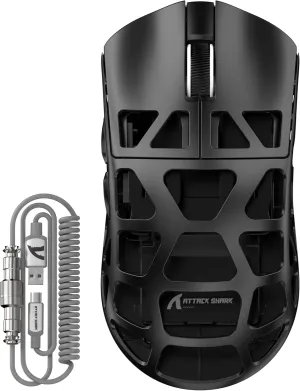 FELICON x Attack Shark R3 Wireless Gaming Mouse,PAW3395 26K DPI 8KHz Polling Rate,Magnesium Alloy 46g Ultralight,Programmable Tri-Mode BT/2.4G/Wired Computer Mice with Coiled Cable-Black