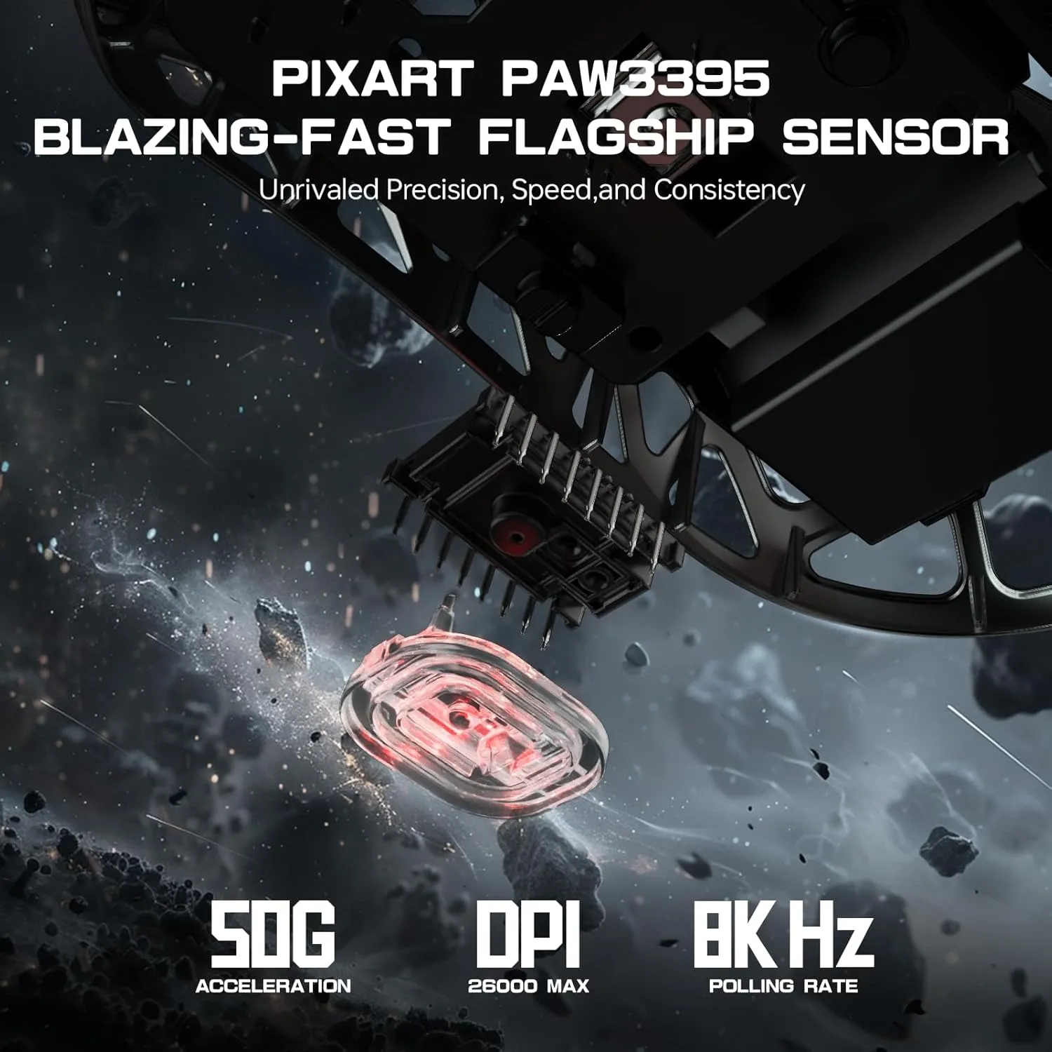 FELICON x Attack Shark R3 Wireless Gaming Mouse,PAW3395 26K DPI 8KHz Polling Rate,Magnesium Alloy 46g Ultralight,Programmable Tri-Mode BT/2.4G/Wired Computer Mice with Coiled Cable-Black