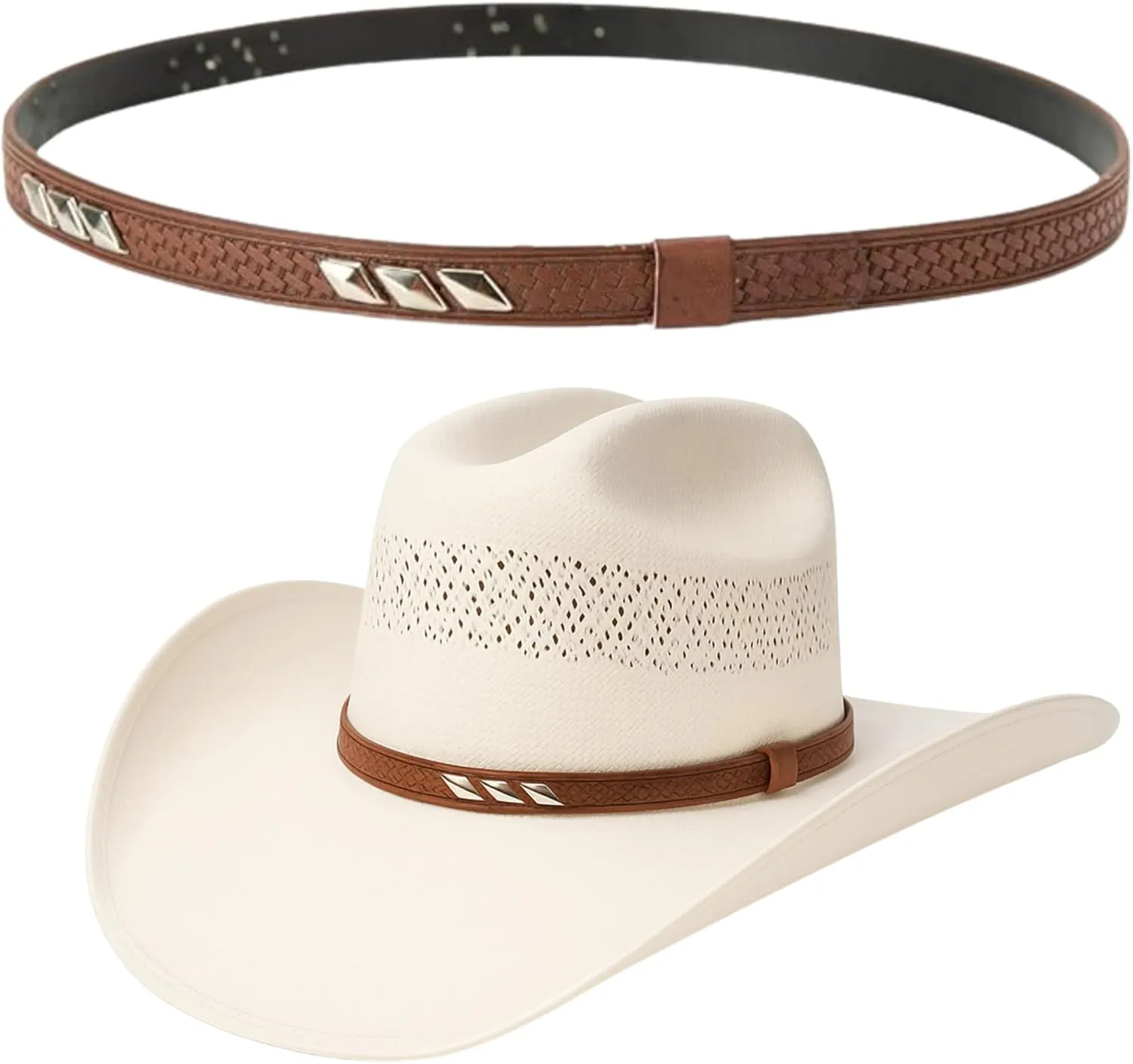 Gamboa Hat Bands for Cowboy and Cowgirl Western Accesories for Men and Women Leather Style Hat Belt Band