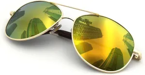 J S Premium Military Style Classic Aviator Sunglasses, Polarized, 100% UV protection for Men Women