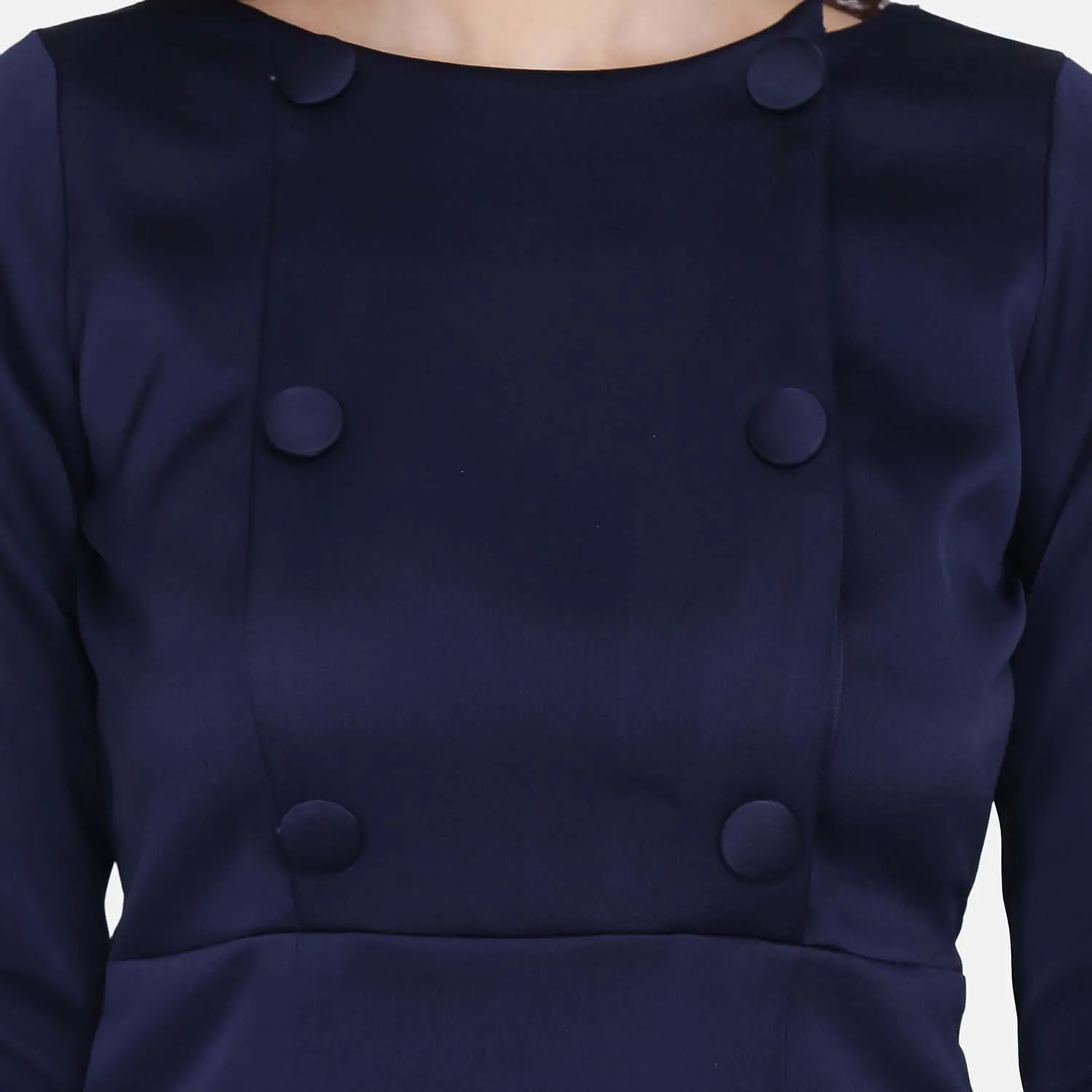 Navy Blue Poly Satin Skater Evening Dress