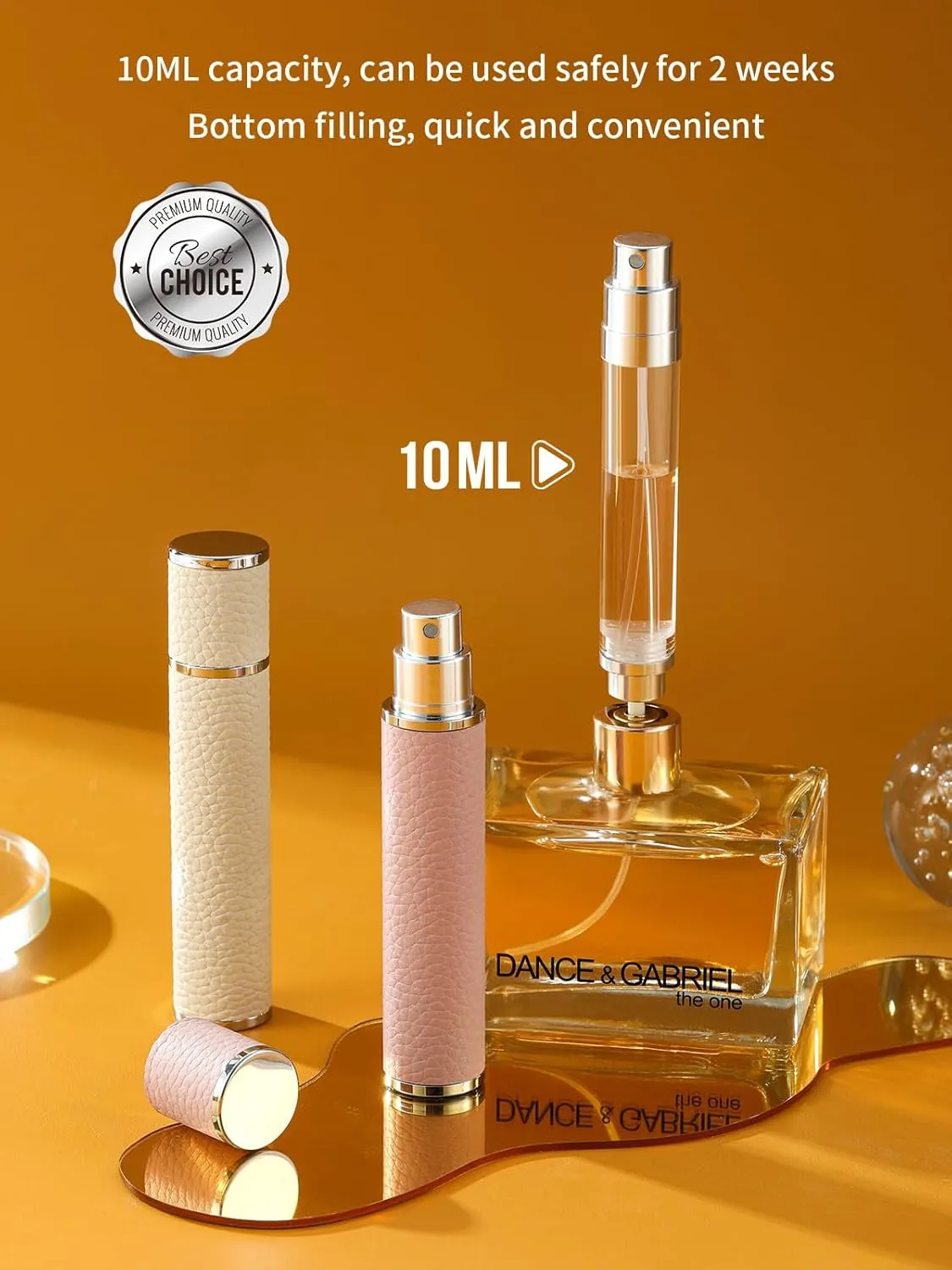 Perfume Travel Refillable Bottle, 10ML Genuine Leather Atomizer Sprayer for Perfume - Portable Mini Cologne Sprayer for Woman Man - Travel Essential Fragrance Spray Bottle (Black)