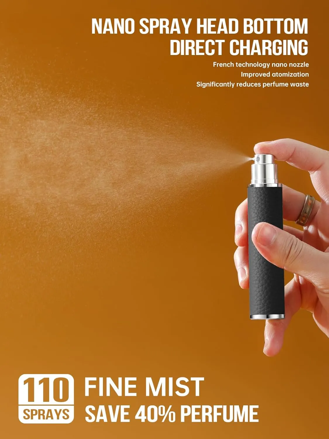 Perfume Travel Refillable Bottle, 10ML Genuine Leather Atomizer Sprayer for Perfume - Portable Mini Cologne Sprayer for Woman Man - Travel Essential Fragrance Spray Bottle (Black)