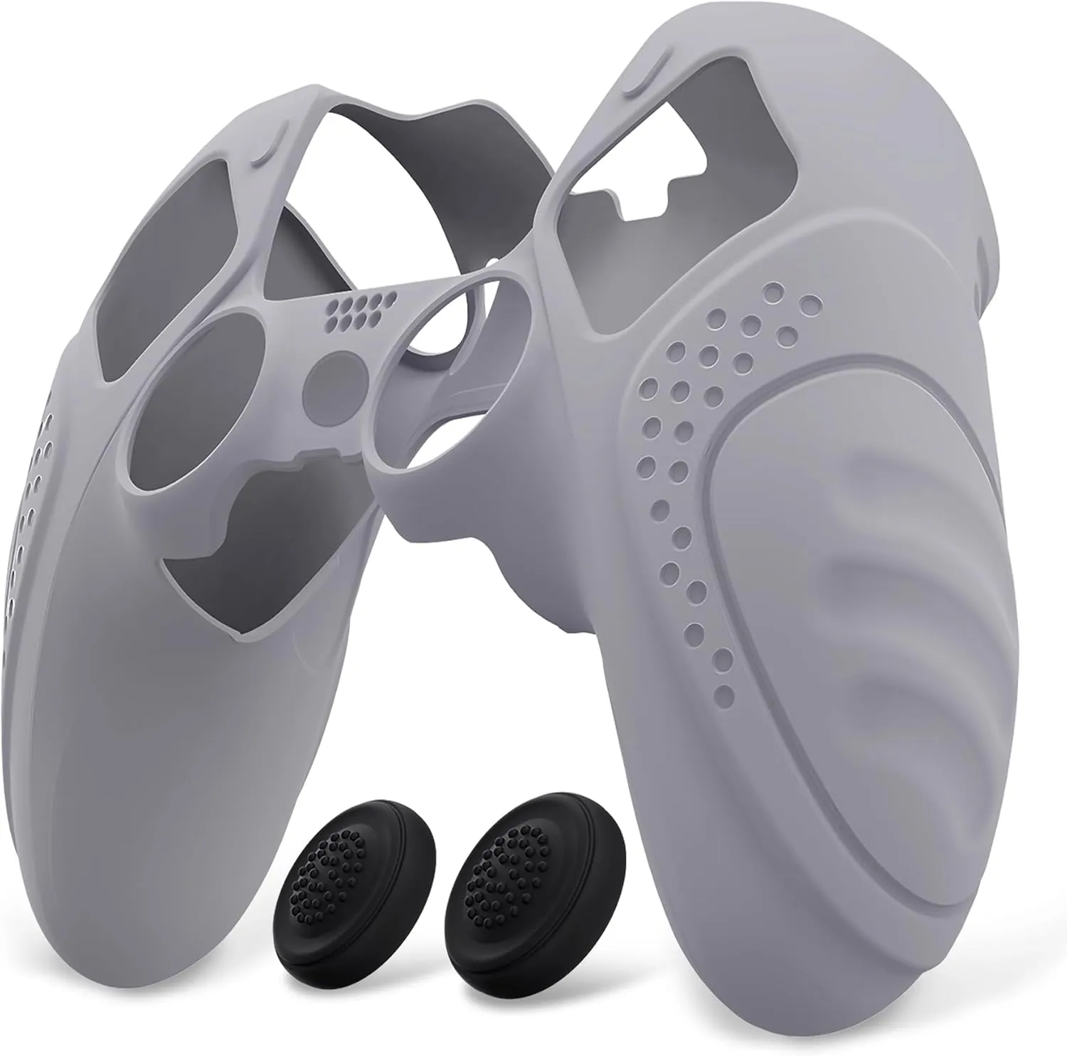 PlayVital Guardian Edition Anti-Slip Ergonomic Silicone Cover Case for ps5 Edge Controller, Soft Rubber Protector Skin for ps5 Edge Wireless Controller with Thumb Grip Caps - Metallic Gray