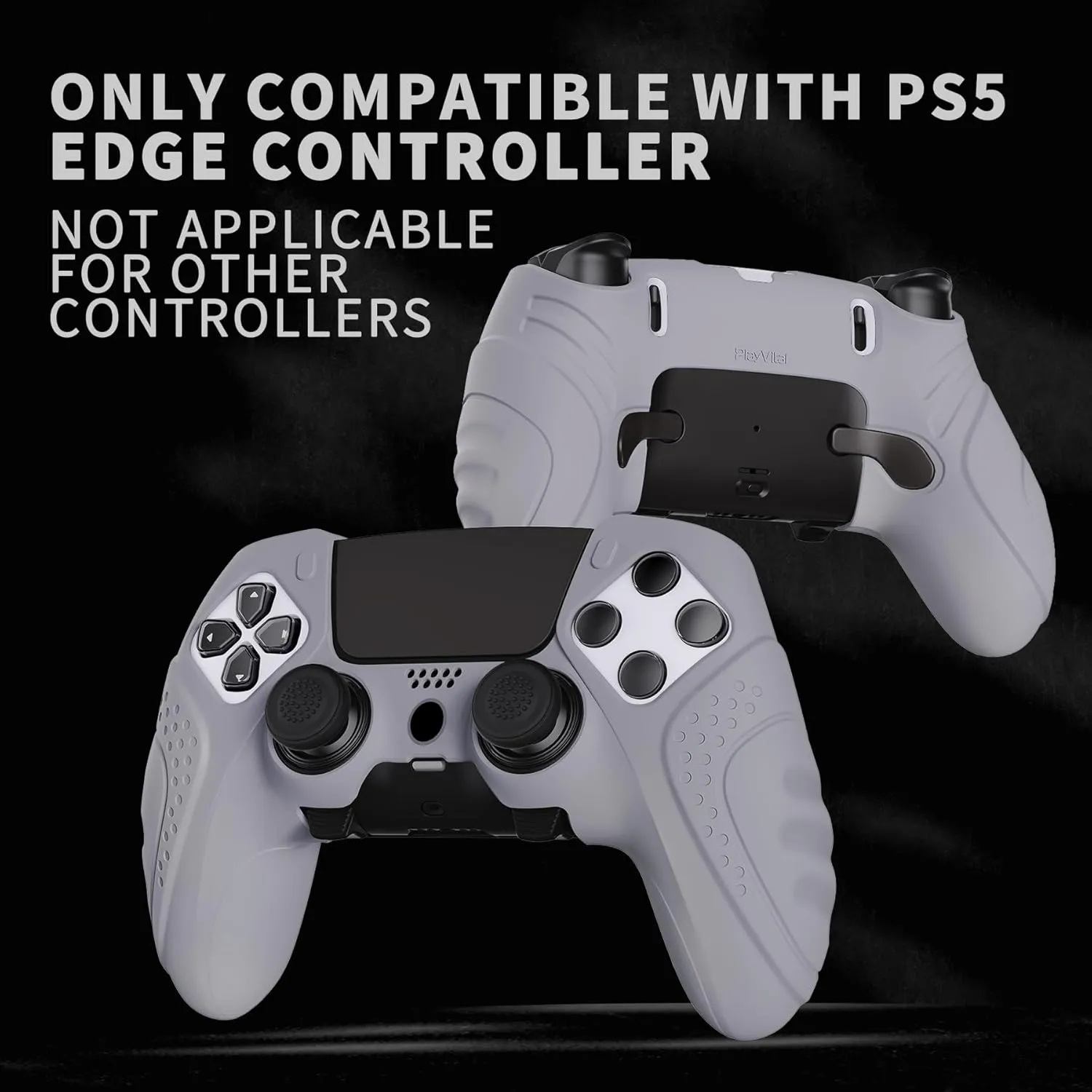 PlayVital Guardian Edition Anti-Slip Ergonomic Silicone Cover Case for ps5 Edge Controller, Soft Rubber Protector Skin for ps5 Edge Wireless Controller with Thumb Grip Caps - Metallic Gray