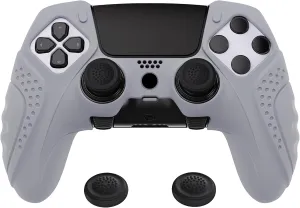 PlayVital Guardian Edition Anti-Slip Ergonomic Silicone Cover Case for ps5 Edge Controller, Soft Rubber Protector Skin for ps5 Edge Wireless Controller with Thumb Grip Caps - Metallic Gray