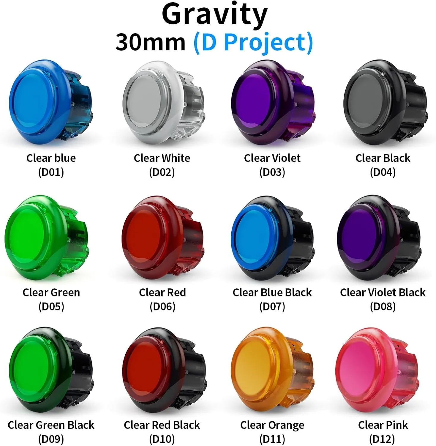 QANBA Gravity KS Metallic Color Mechanical Arcade Buttons 30mm Snap-in Mechanical Pushbutton (Boxed (Blue G01(8 pcs))