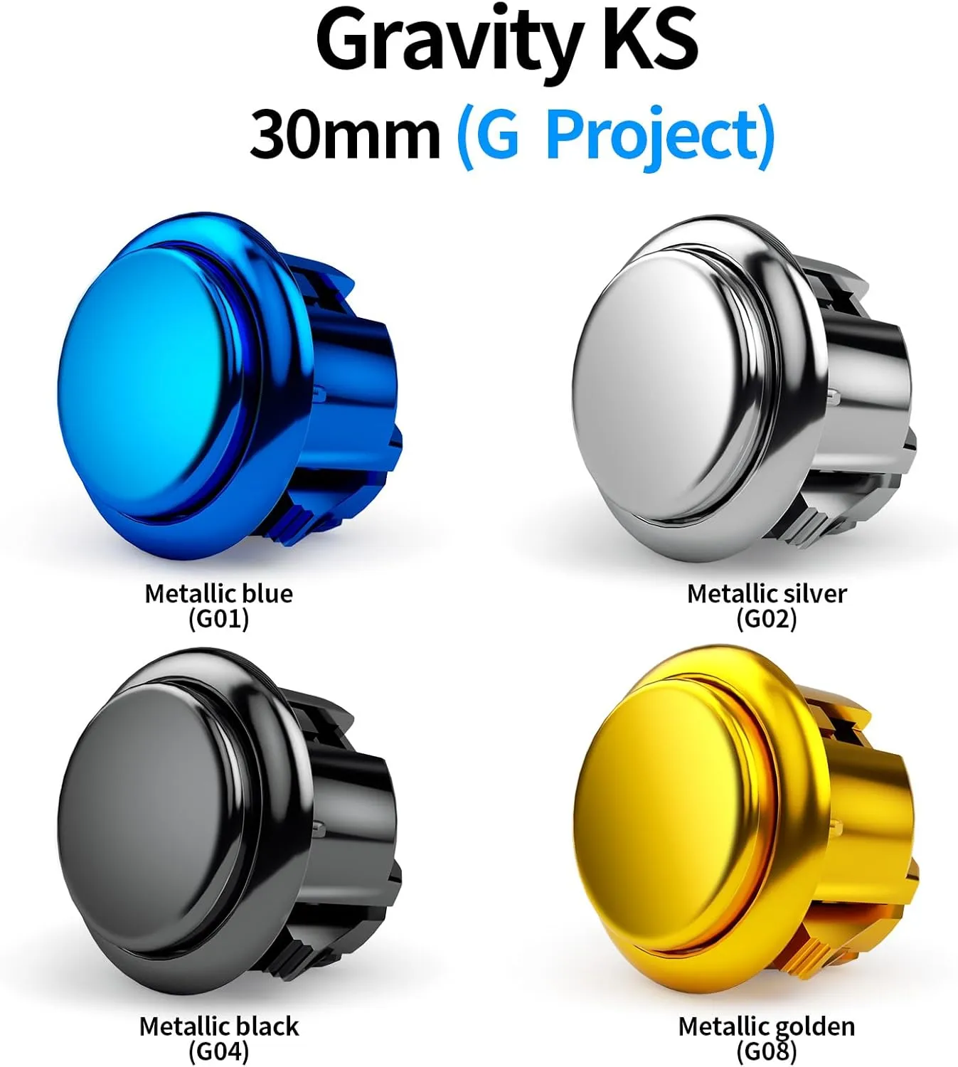 QANBA Gravity KS Metallic Color Mechanical Arcade Buttons 30mm Snap-in Mechanical Pushbutton (Boxed (Gold G08(8 pcs))