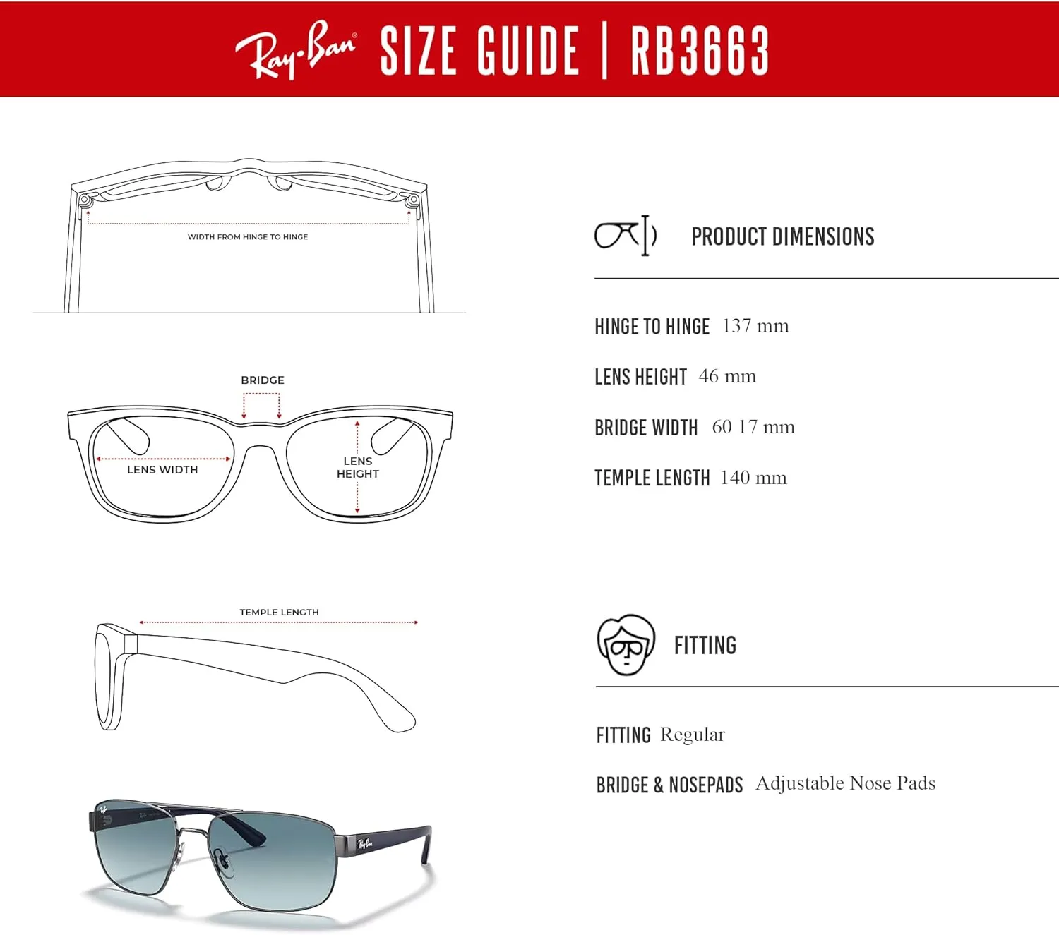 Ray-Ban RB3663 Rectangle Sunglasses for Men   BUNDLE With Designer iWear Complimentary Eyewear Kit