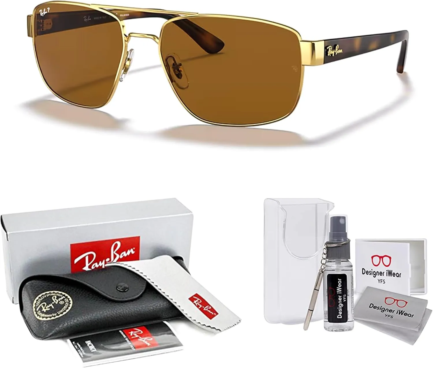 Ray-Ban RB3663 Rectangle Sunglasses for Men   BUNDLE With Designer iWear Complimentary Eyewear Kit