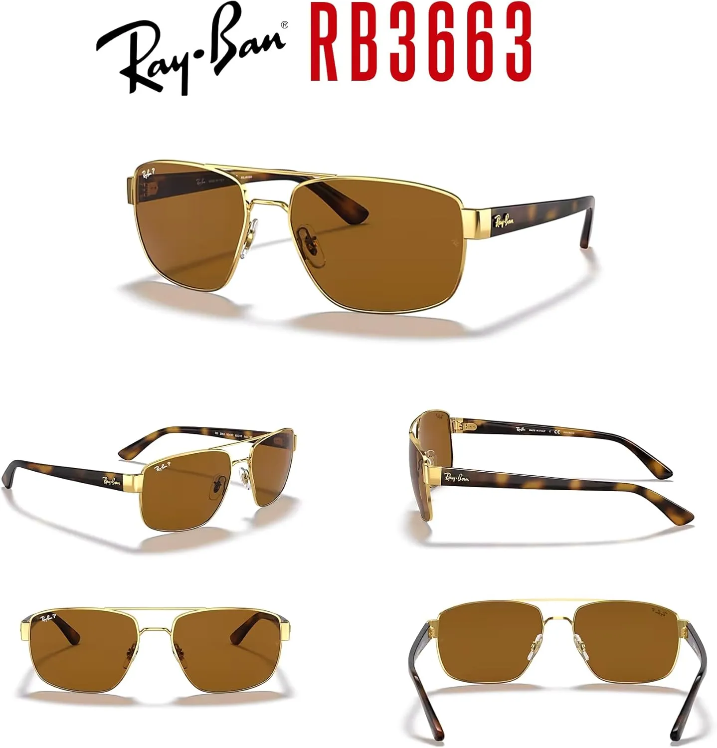 Ray-Ban RB3663 Rectangle Sunglasses for Men   BUNDLE With Designer iWear Complimentary Eyewear Kit