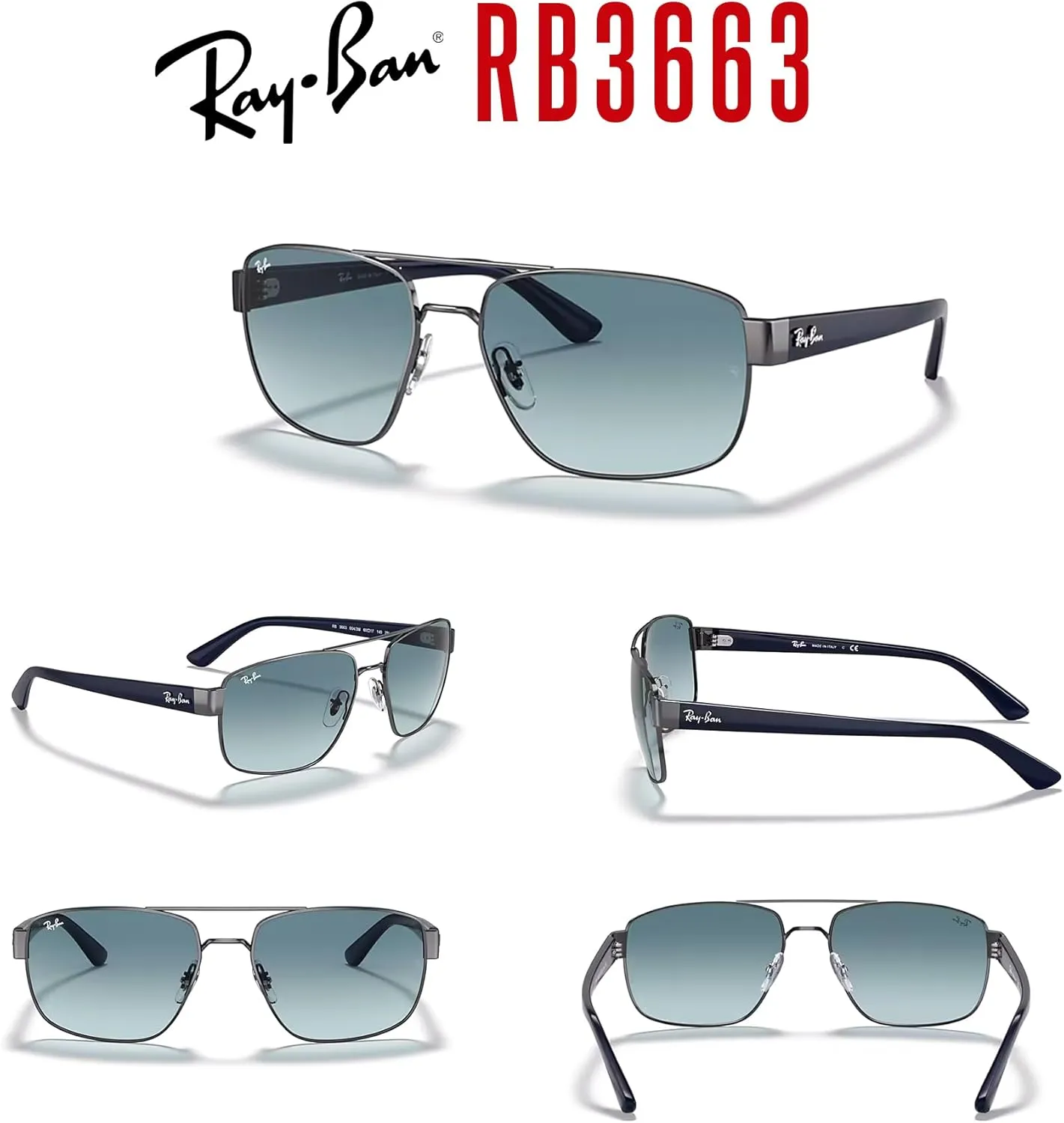Ray-Ban RB3663 Rectangle Sunglasses for Men   BUNDLE With Designer iWear Complimentary Eyewear Kit