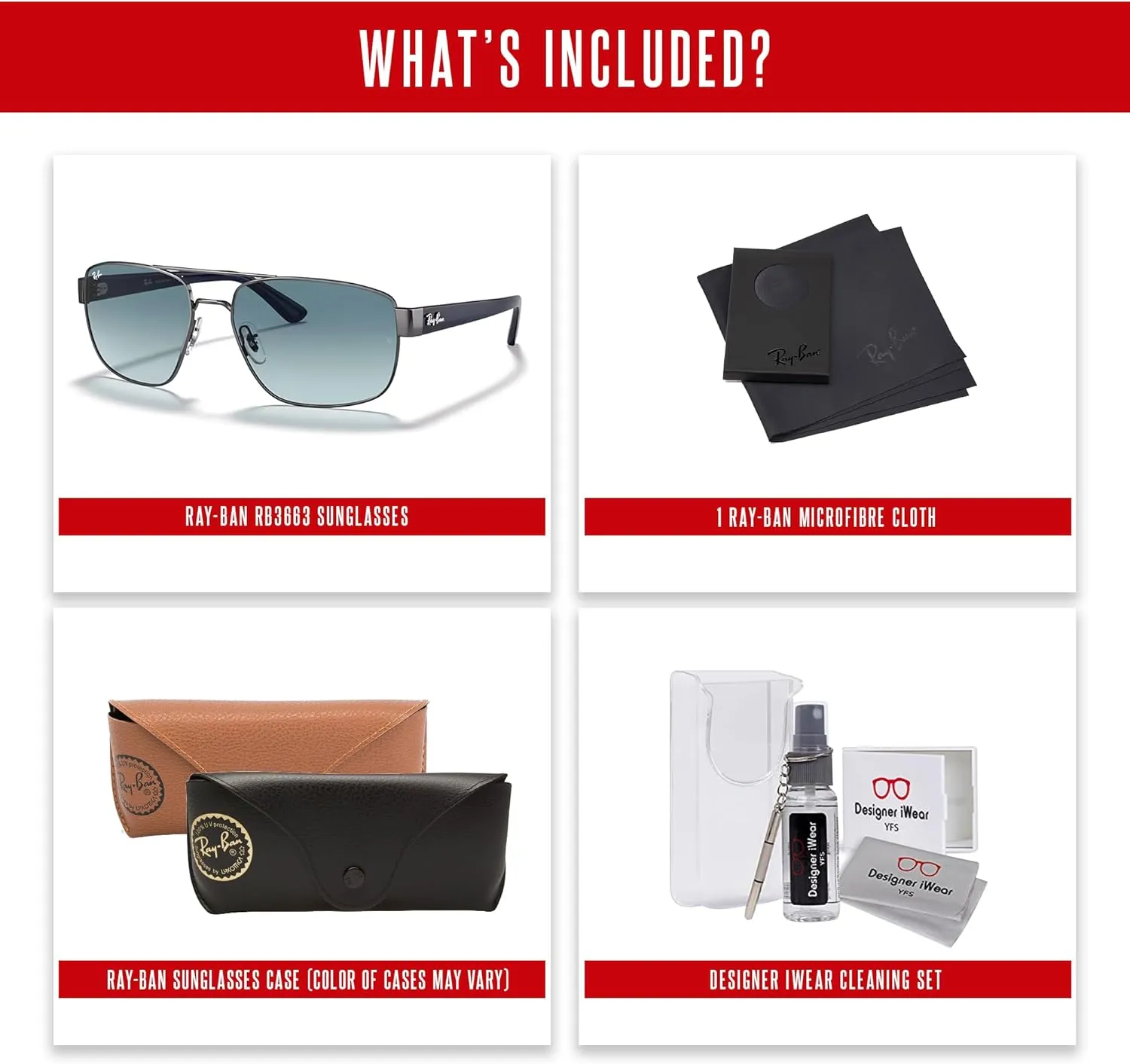 Ray-Ban RB3663 Rectangle Sunglasses for Men   BUNDLE With Designer iWear Complimentary Eyewear Kit