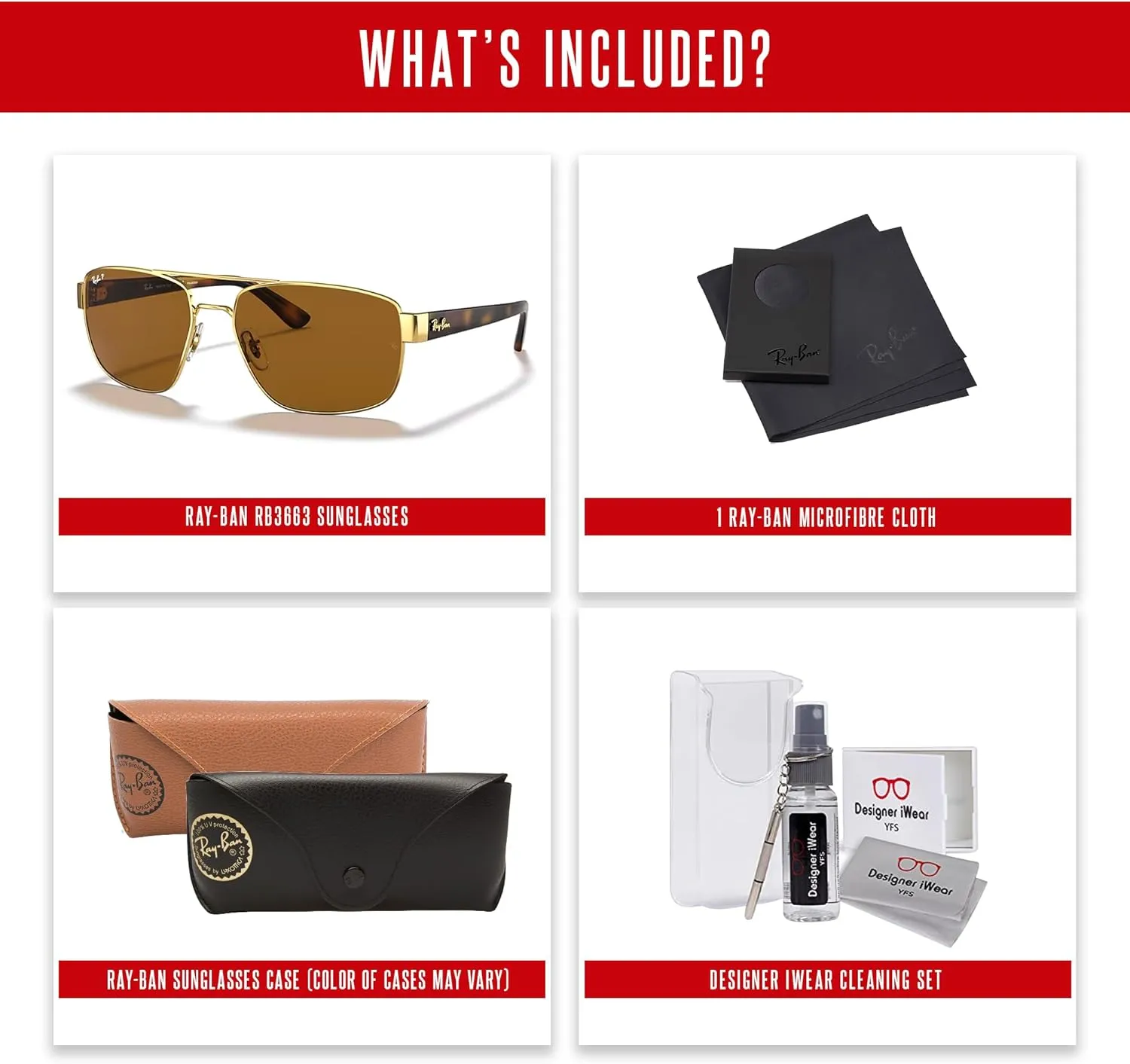 Ray-Ban RB3663 Rectangle Sunglasses for Men   BUNDLE With Designer iWear Complimentary Eyewear Kit