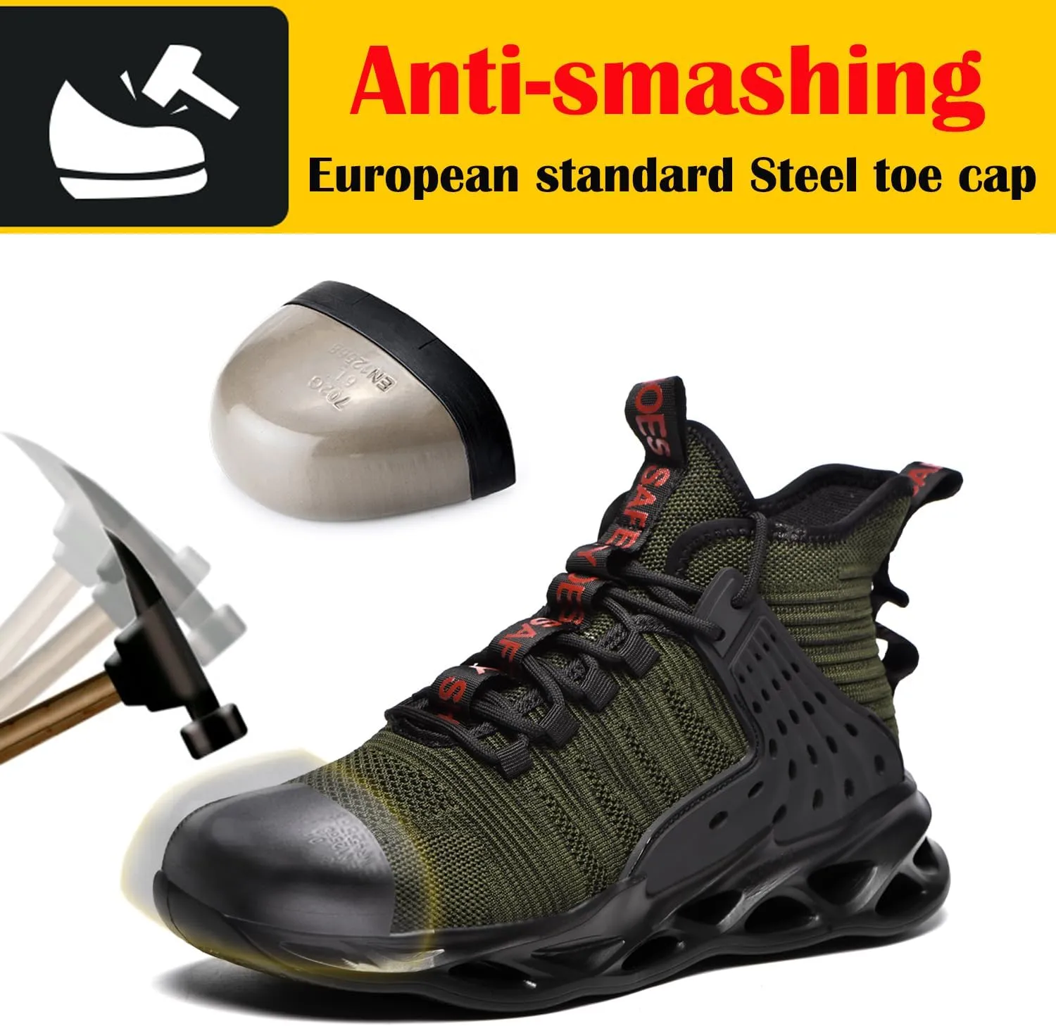 Steel Toe Shoes for Men Women Lightweight Steel Toe Sneakers Mid Cut Indestructible Work Boots Construction Safety Shoes